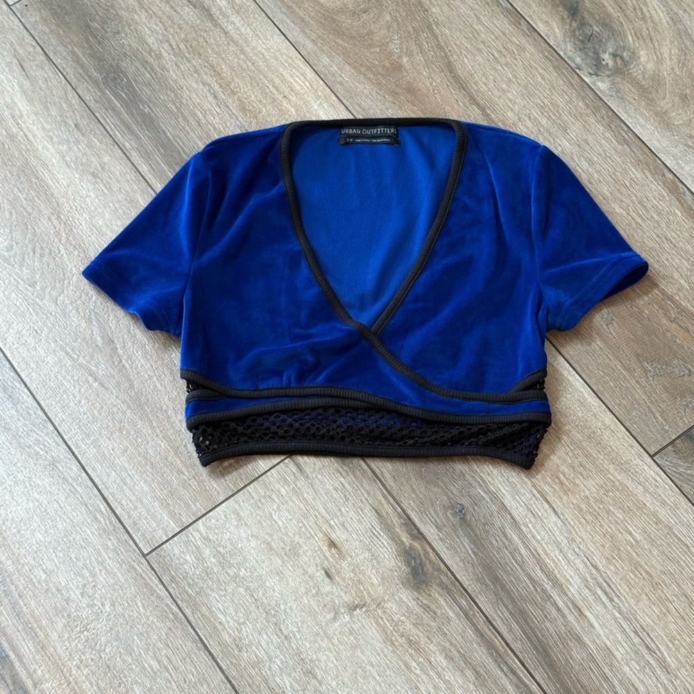 Urban Outfitters Royal Blue Velvet Mesh Trim Crop Top | Size S | Y2K Party Look - Picture 4 of 7